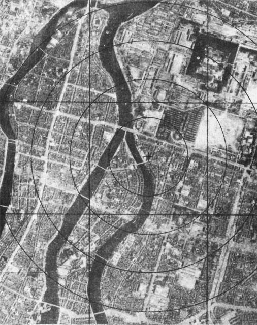 Hiroshima before bombing. Area around ground zero.
