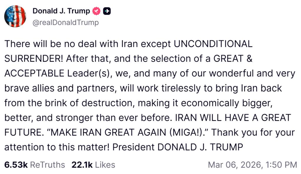 Trump Truth Social post